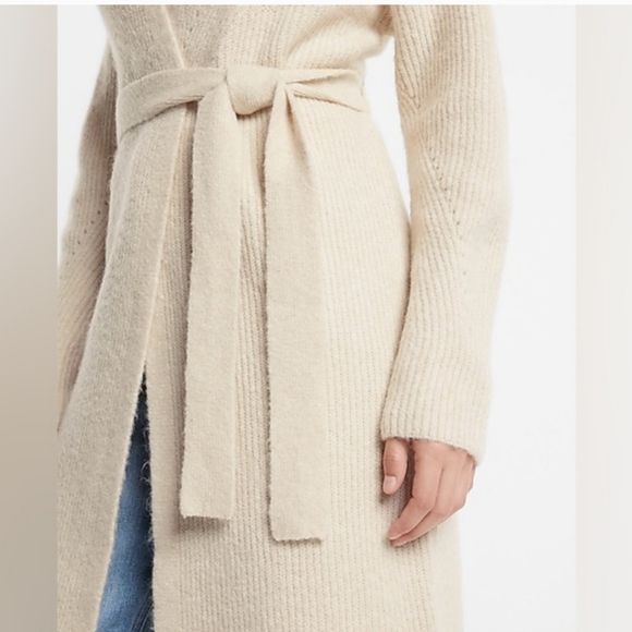 Express Ribbed Collared Belted Duster Cardigan - Picture 4 of 10